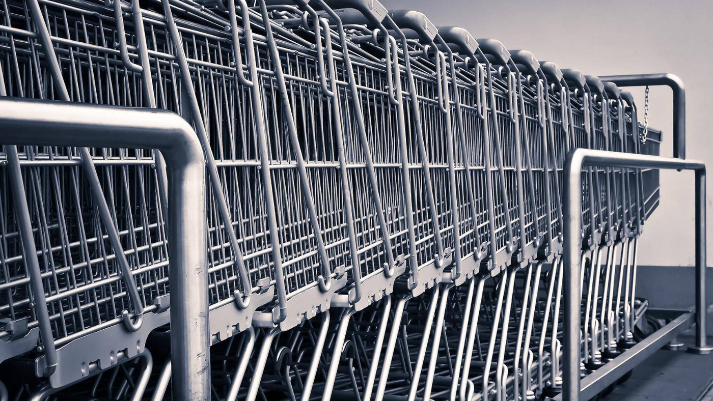 Close-up shot of stacked shopping carts