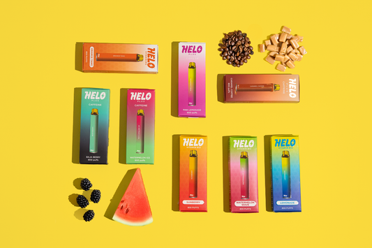 Clear bottles showing no nicotine vape ingredients including PG, VG and natural flavorings used in MELO Labs products