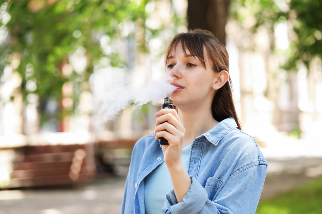 Young adult vaping statistics chart showing prevalence rates, quit methods, and nicotine-free vape data.