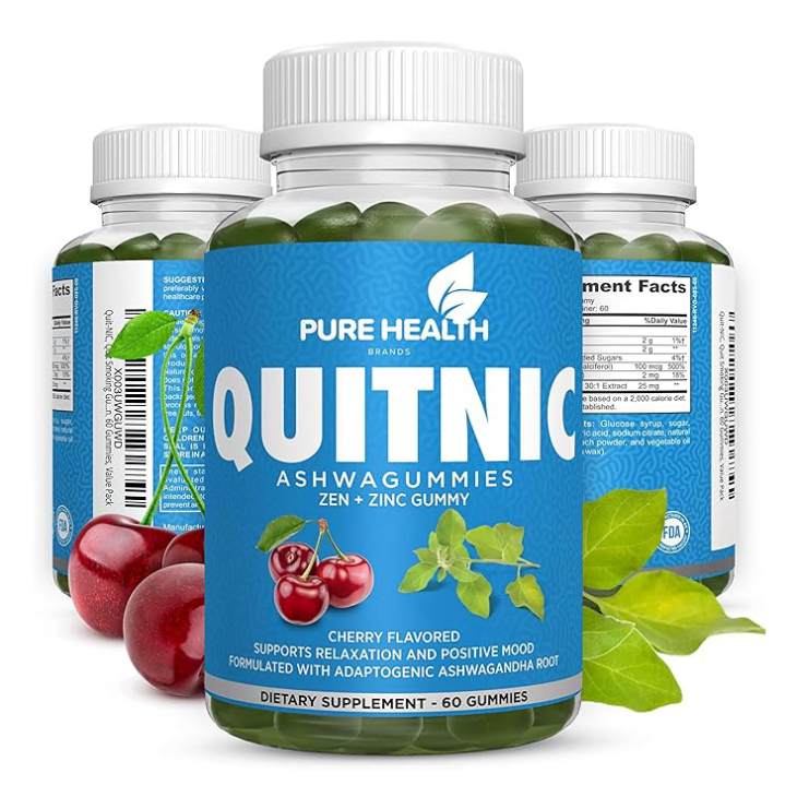 three bottles of Quit-Nic quit smoking gummies with cherries and leaves