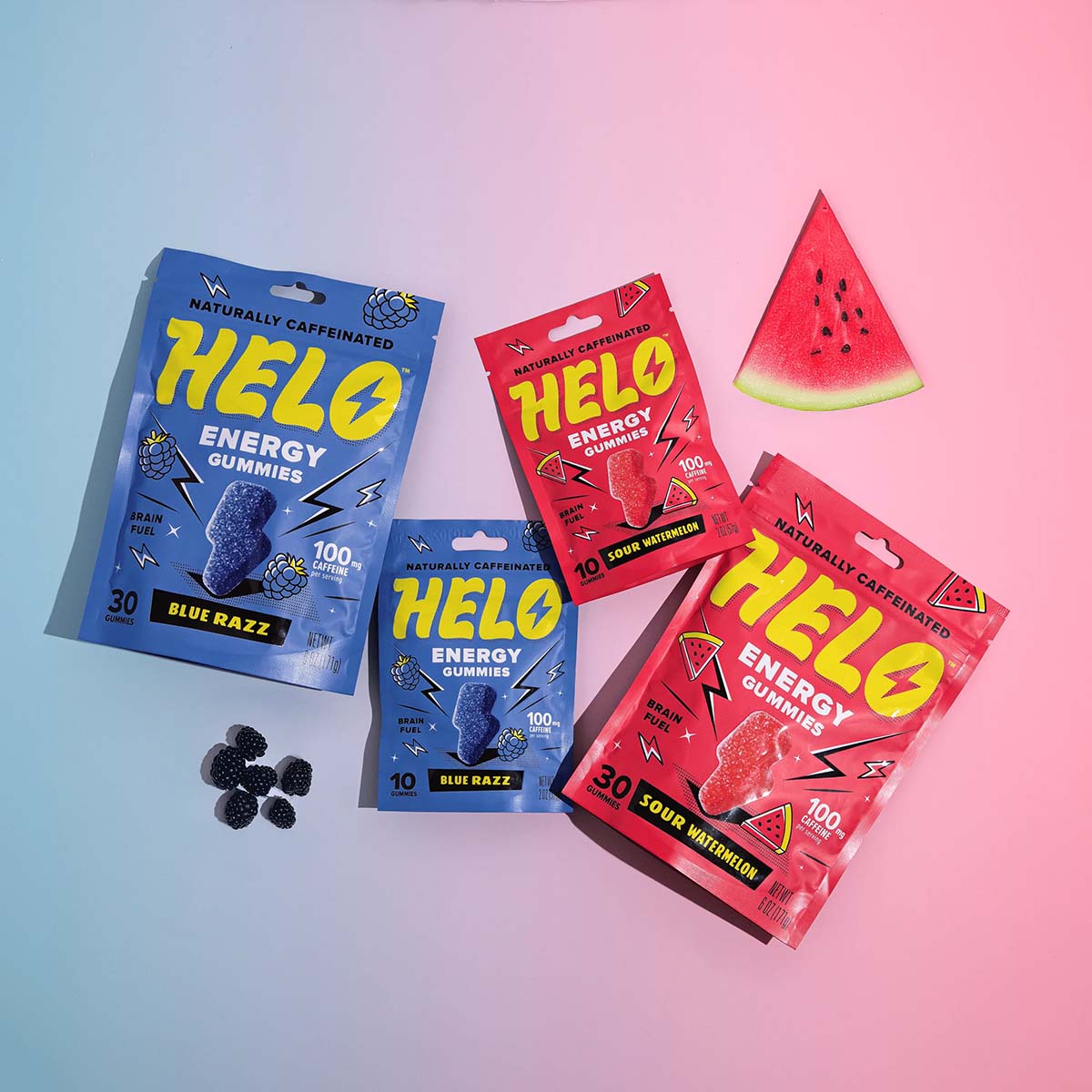 HELO Energy Gummies in Blue Razz and Sour Watermelon flavor