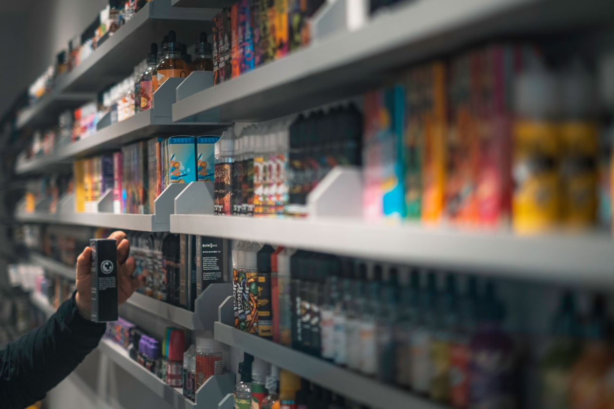 A store shelf full of products