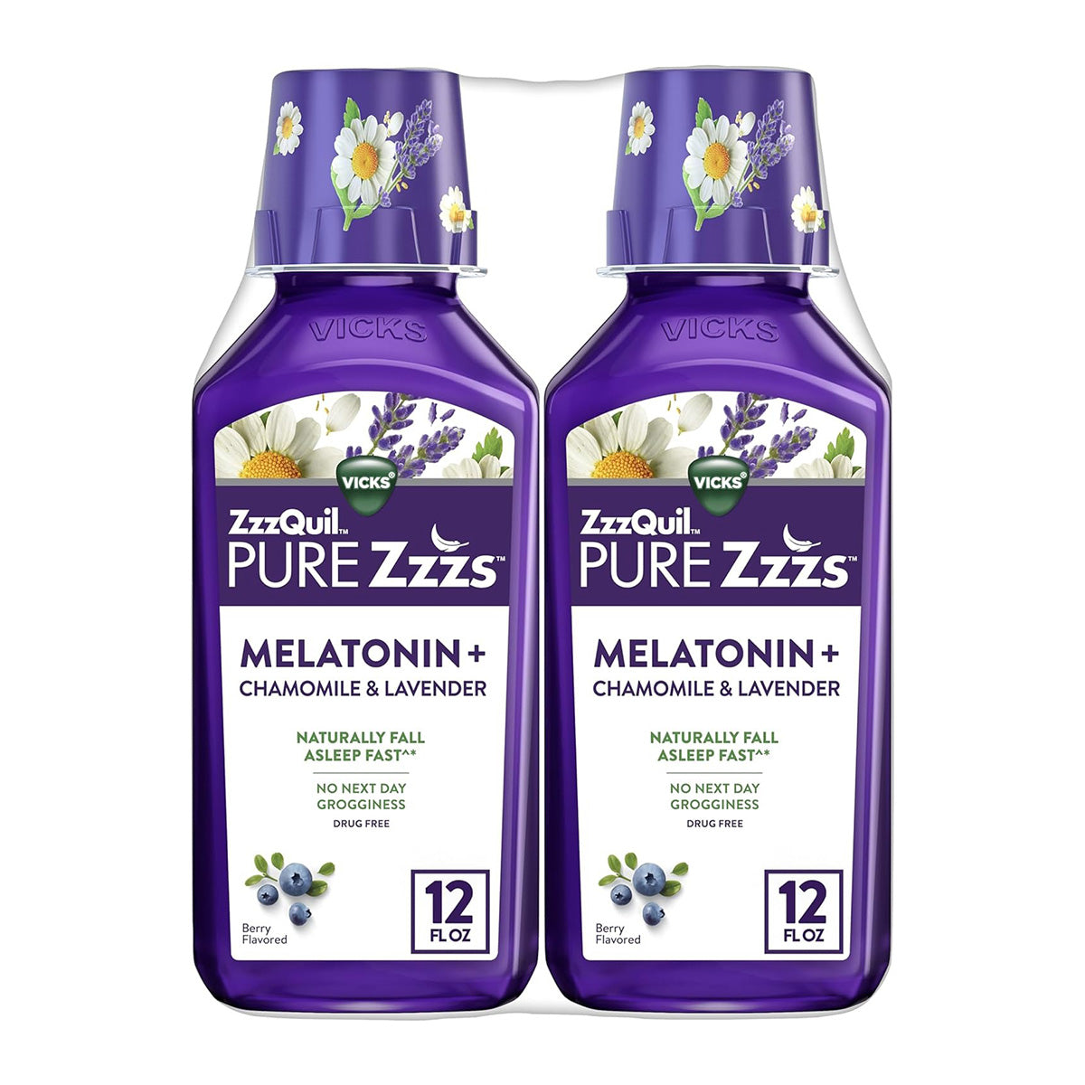 two bottles of berry flavorr of ZzzQuil Pure Zzzs