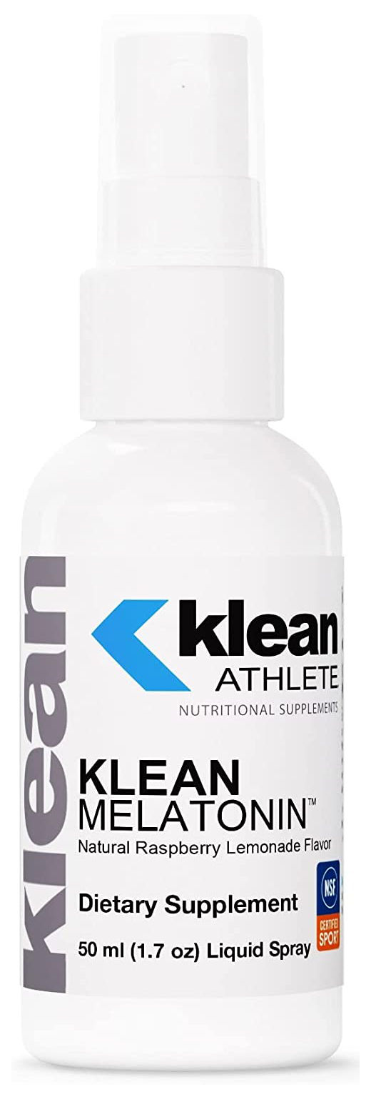 50 ml liquid spray bottle of Klean Athlete's Klean Melatonin in natural raspberry lemonade flavor