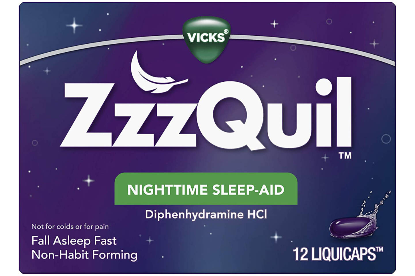A Zzzquil Nightime Sleep Aid in 12 liquicaps box.
