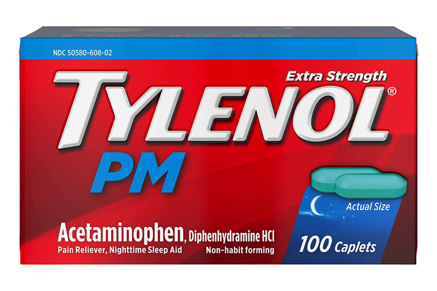 A box of Tylenol PM Extra Strength in 100 caplets.