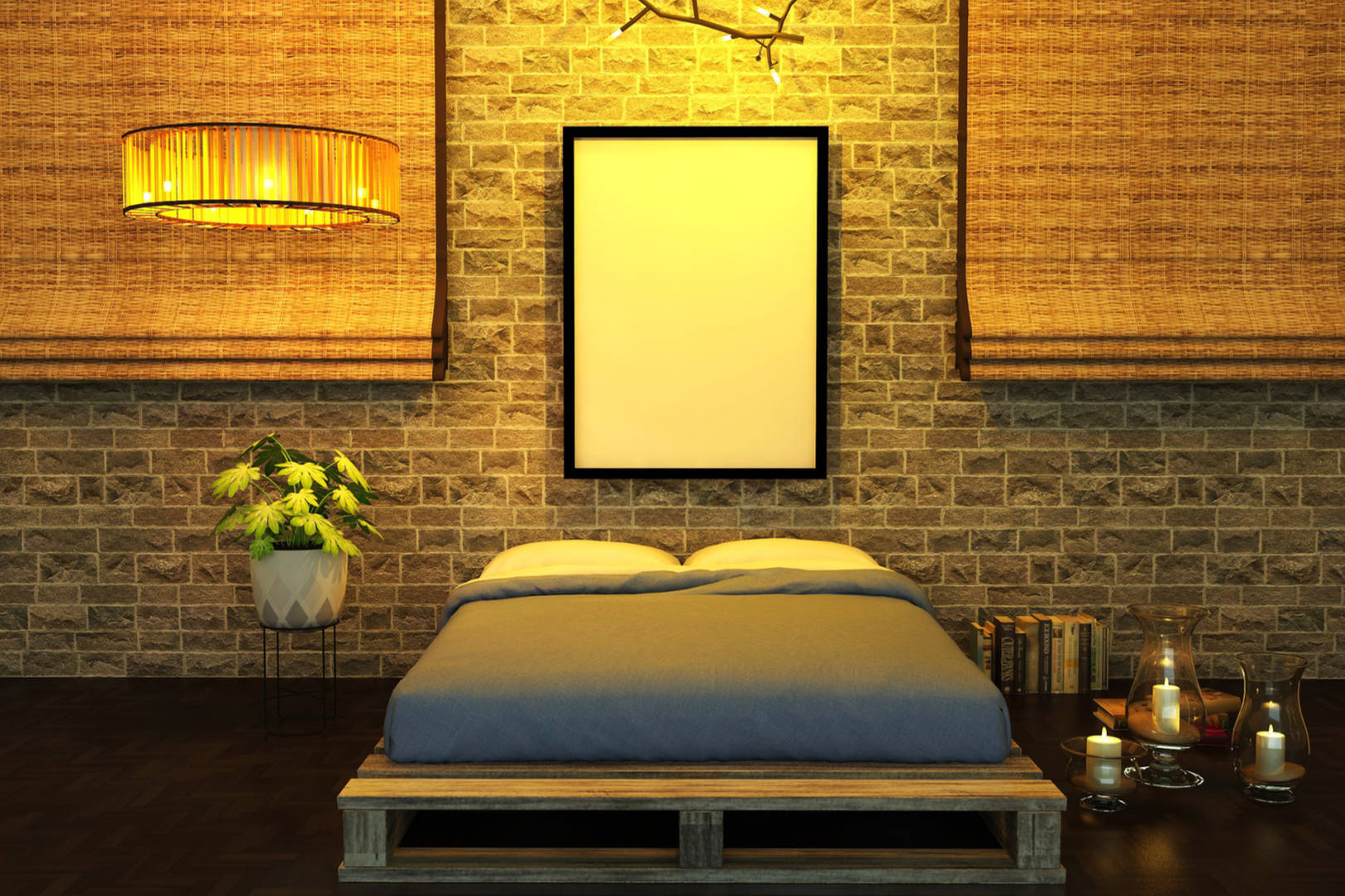 A bedroom designed with warm lighting for better sleep