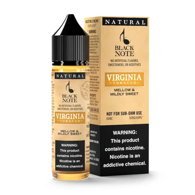 Black Note vape juice bottle and box